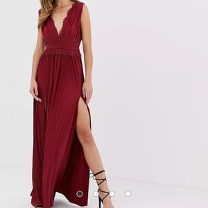 ASOS Maroon goddess dress with lace insert